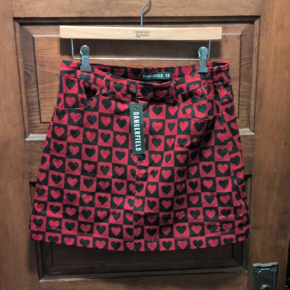 Dangerfield Black and Red Heart Mini Skirt Sz 12 (AUS)